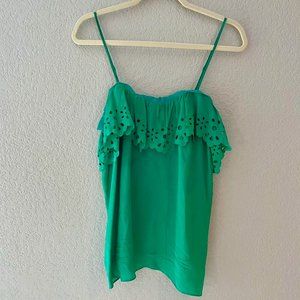 Greylin green silk laser cut tank top